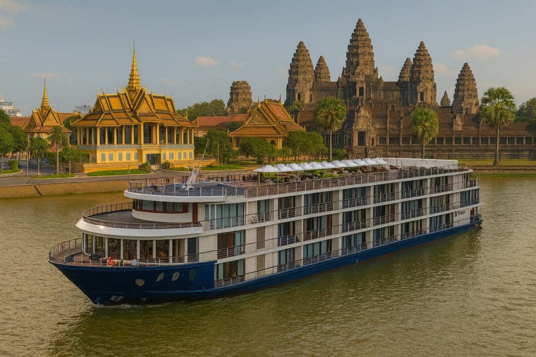 Flusskreuzfahrt in Kambodscha. Mekong-Ufer und Angkor-Träume