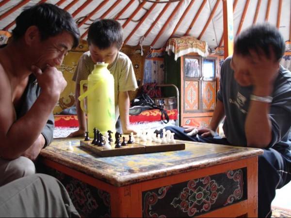 Mongols playing chess